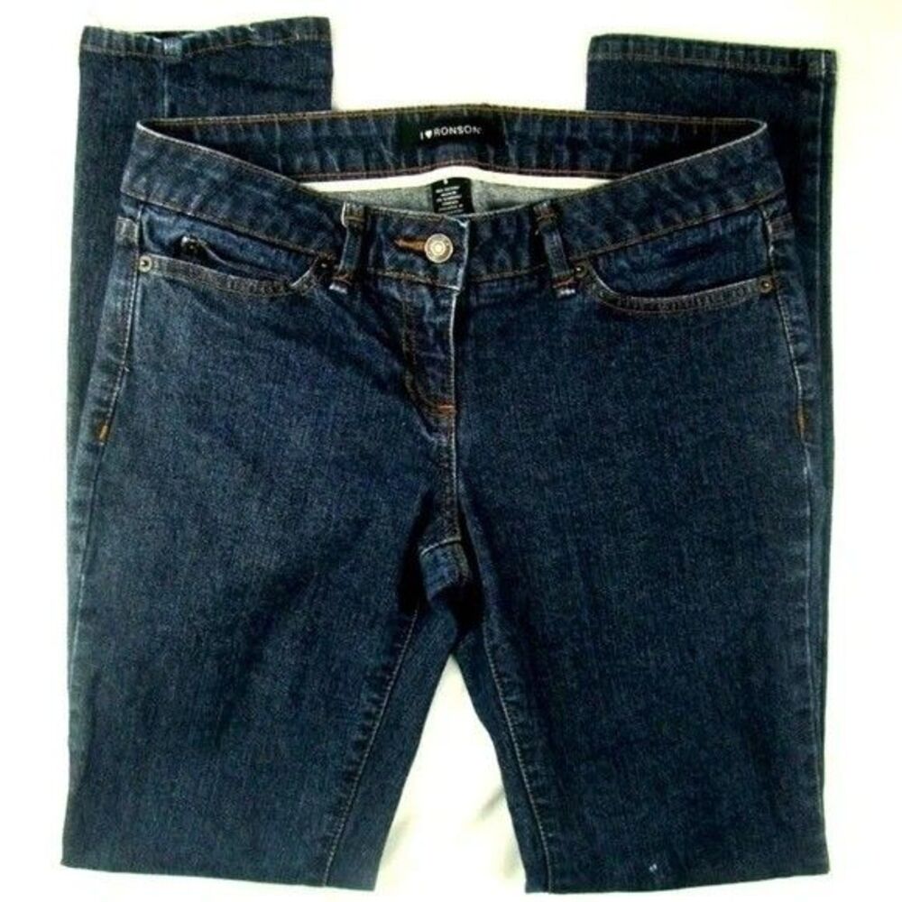 I Love Ronson Womens Jeans Size 6 Dark Wash Slim Fit Embroidered Pockets Stretch